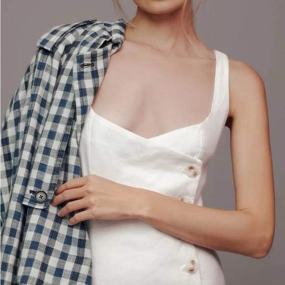 By Anthropologie Sleeveless Square-Neck Linen Button Wrap Midi Dress $178 - Picture 2 of 9